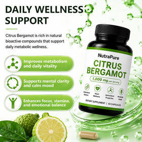 Flacon ouvert de capsules Halpilt de Bergamote Citronnée, capsules visibles