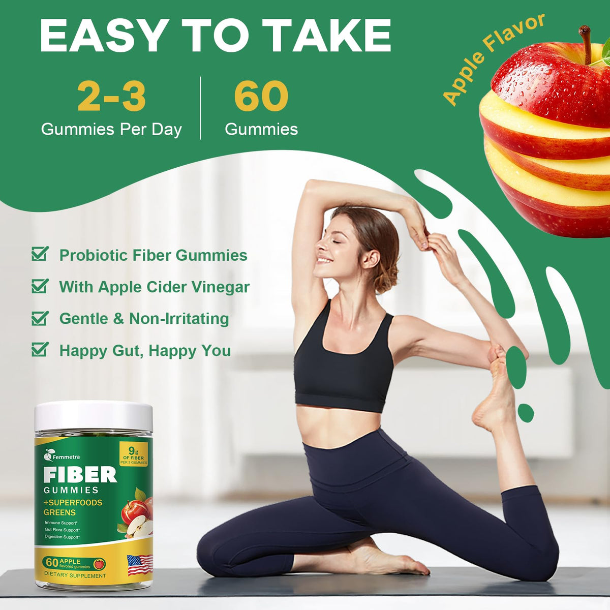 Flacon ouvert de gummies Femmetra, vue de haut