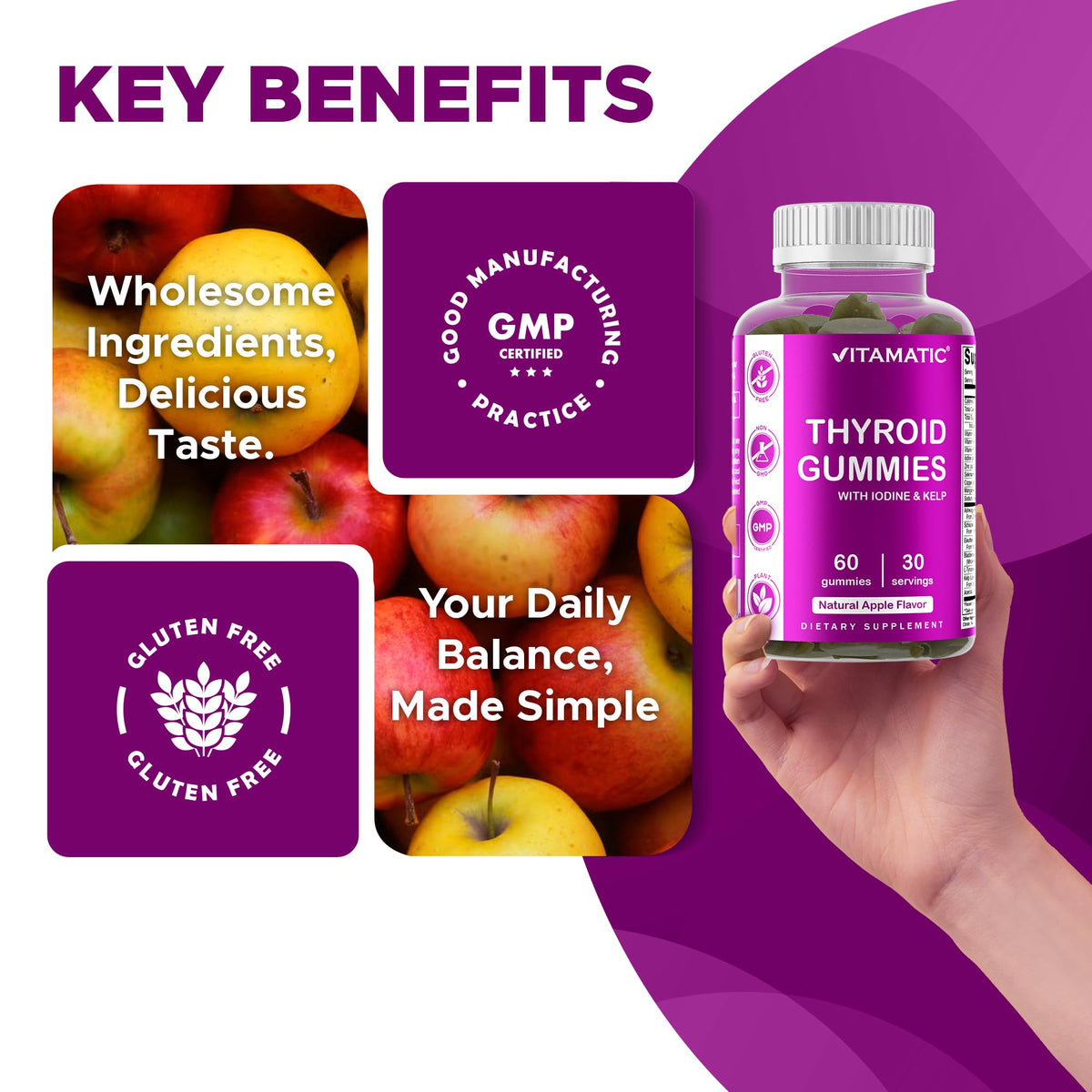 Flacon ouvert de gummies Vitamatic pour la thyroïde