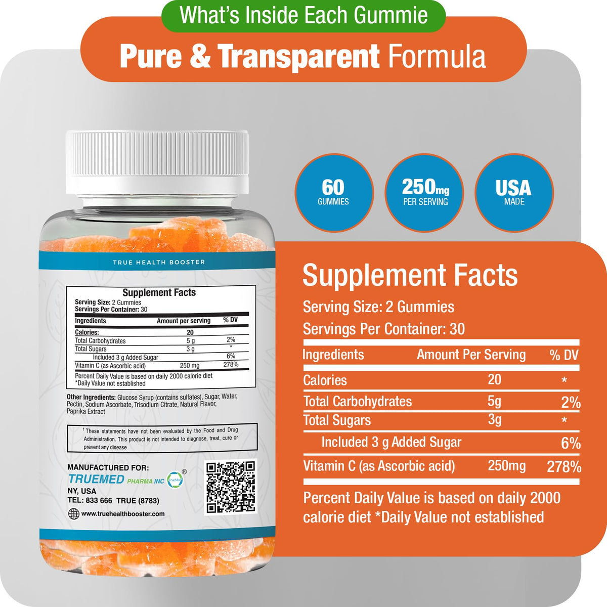 Flacon ouvert de gummies Vitamine C TRUEMED
