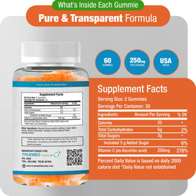 Flacon ouvert de gummies Vitamine C TRUEMED