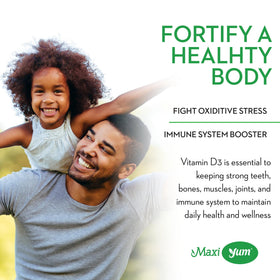 Flacon ouvert de gummies Vitamine D3 Maxi Health, cerise