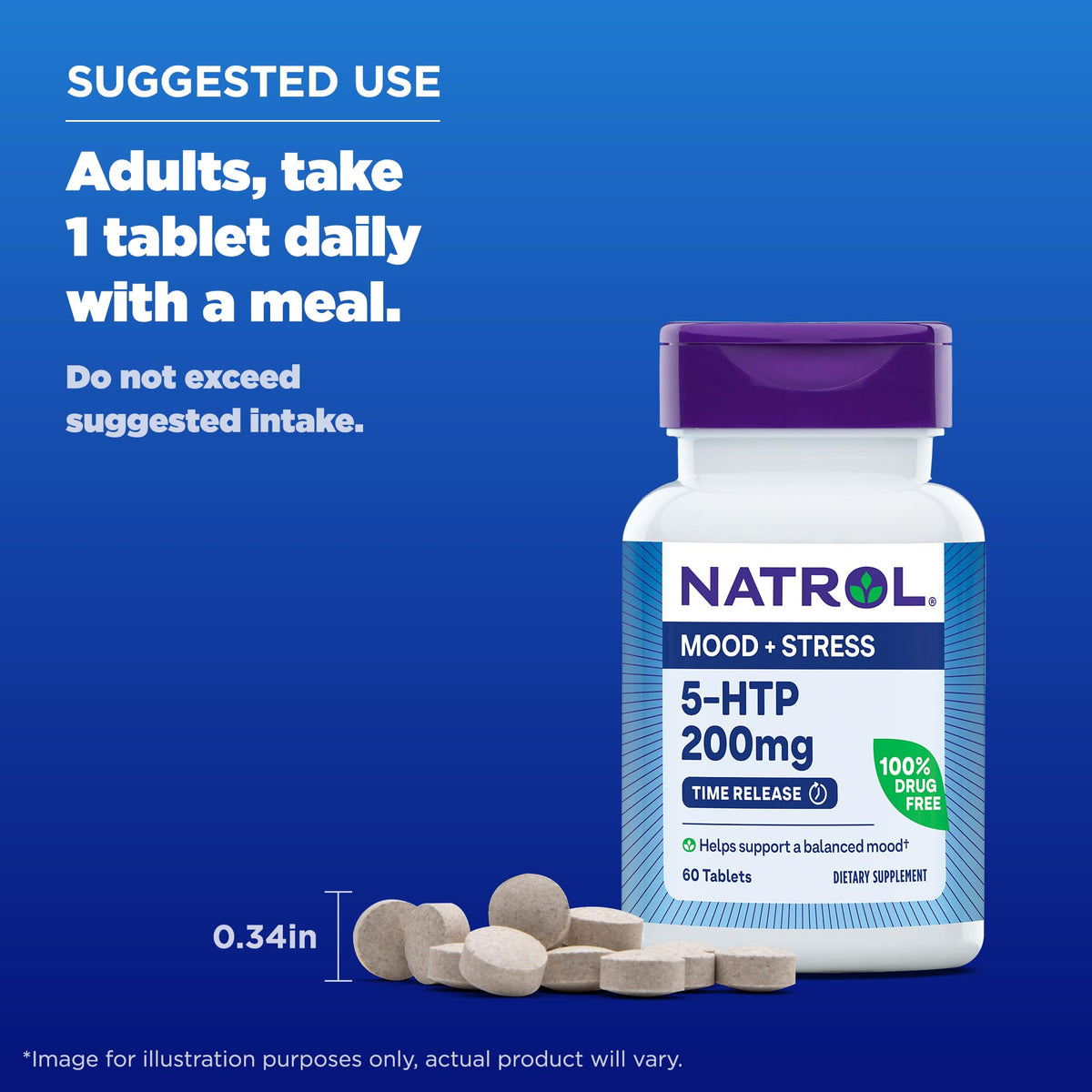 Flacon ouvert de Natrol 5-HTP montrant les comprimés à l'intérieur