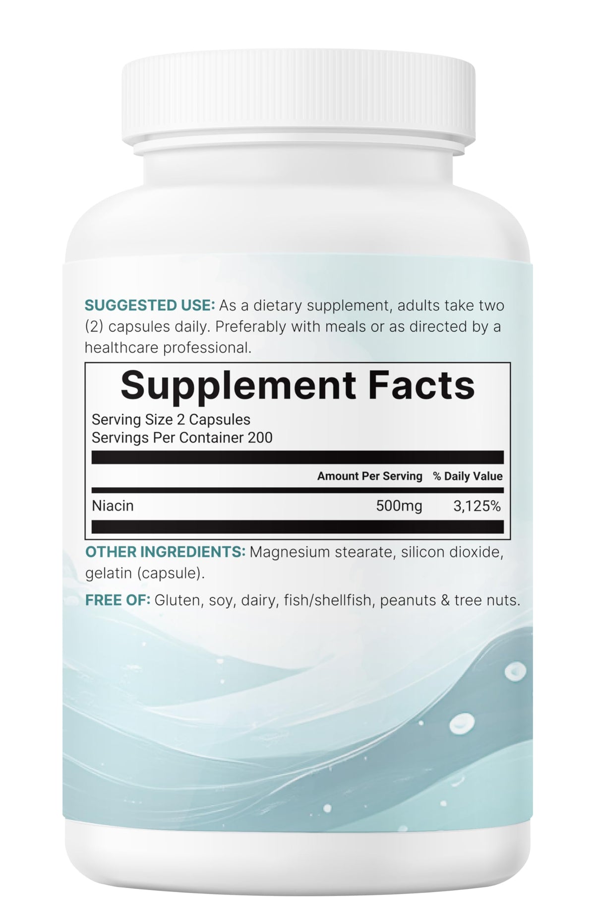Flacon ouvert de Niacine 500mg Micro Ingredients montrant les capsules