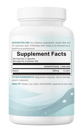 Flacon ouvert de Niacine 500mg Micro Ingredients montrant les capsules