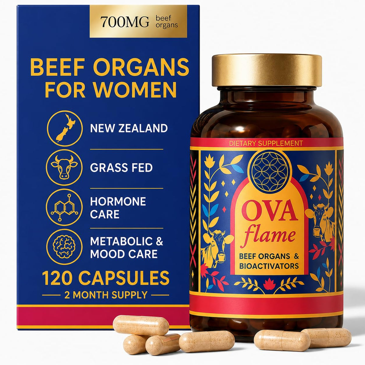 Flacon OVA flame de complément alimentaire de foie de boeuf bio 120 capsules