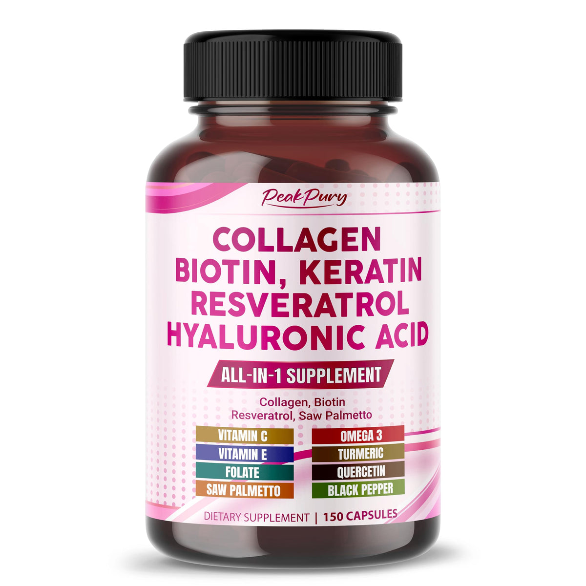 Flacon PEAKPURY de 150 capsules de collagène et biotine