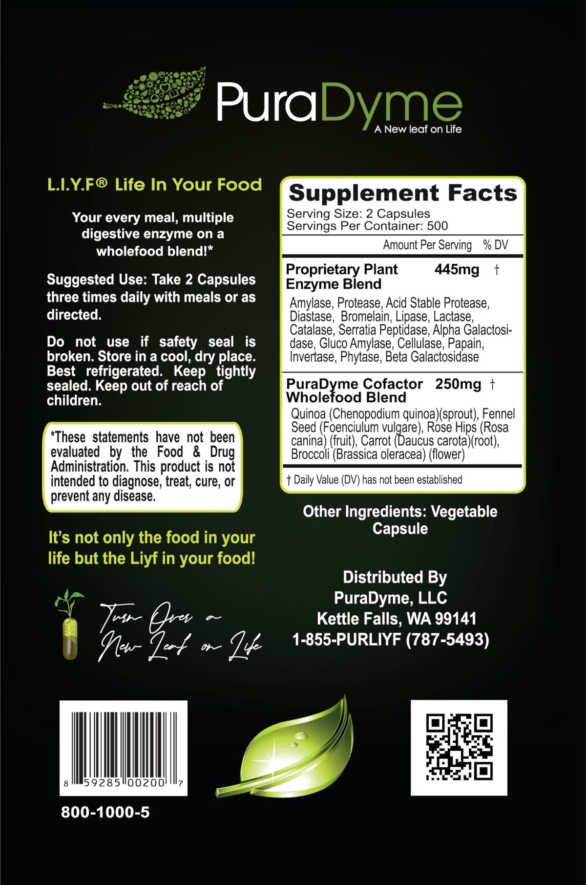 Flacon PuraDyme LiyfZyme 1000 capsules avec bouchon