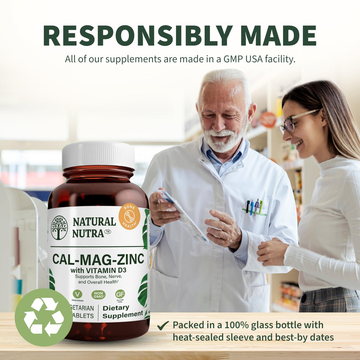 Flacon recyclé de Calcium Magnésium Zinc avec vitamines