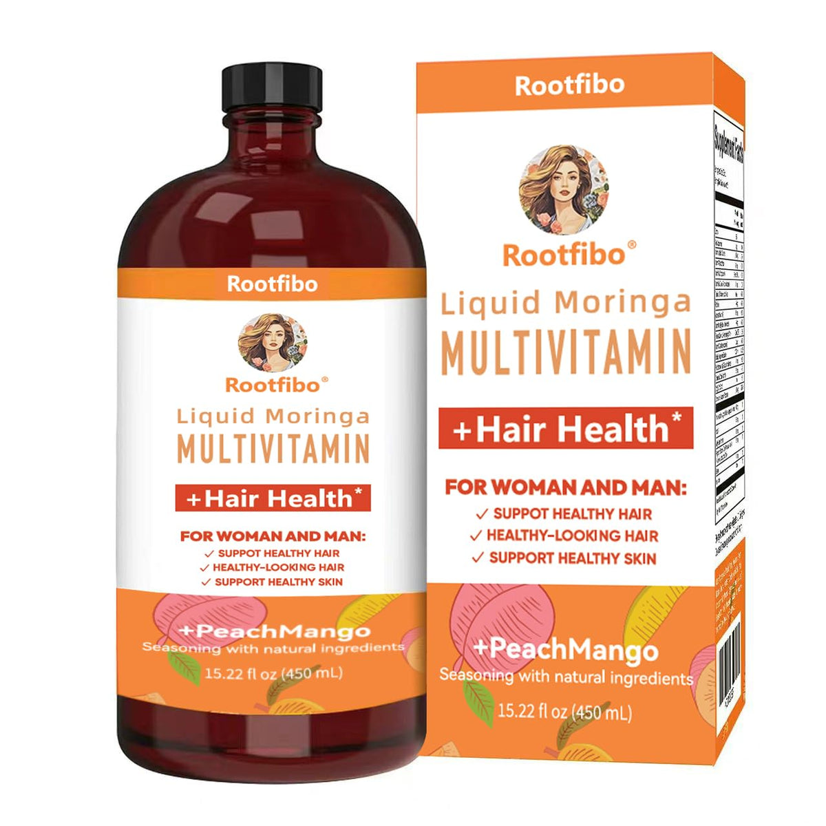 Flacon Rootfibo Multivitamine Liquide de 15,22 fl oz en vue de face