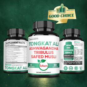 Flacon Satoomi Extrait de Racine de Tongkat Ali avec étiquette visible