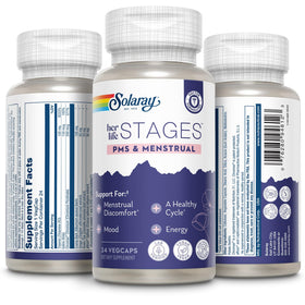 Flacon SOLARAY PMS & Menstruel sur une table en bois