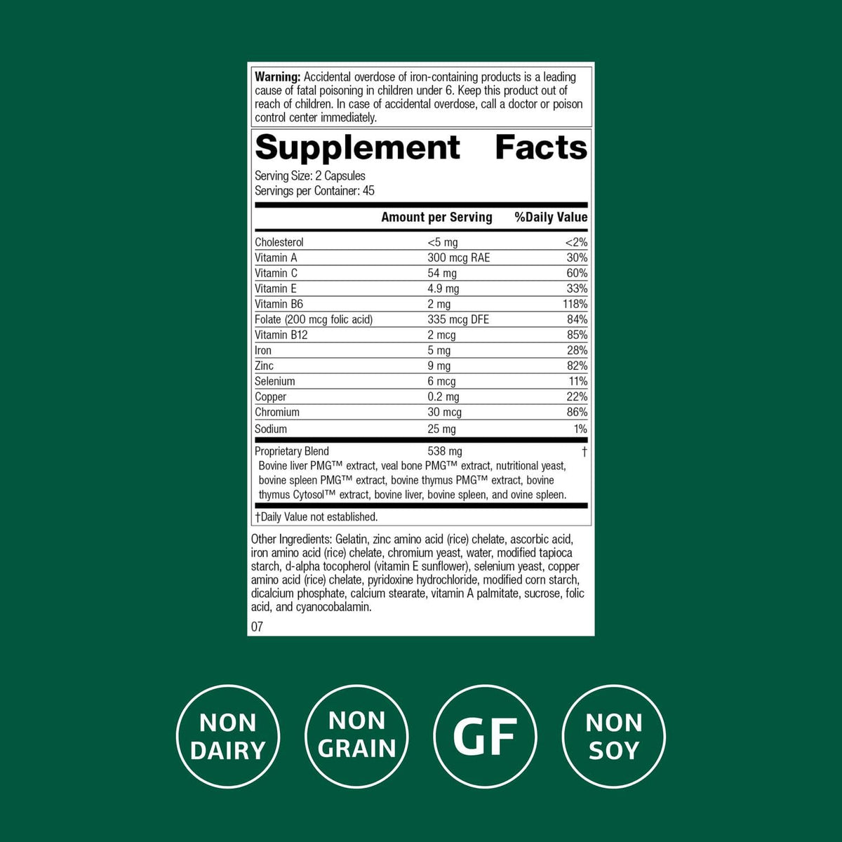 Flacon Standard Process Immuplex avec capsules