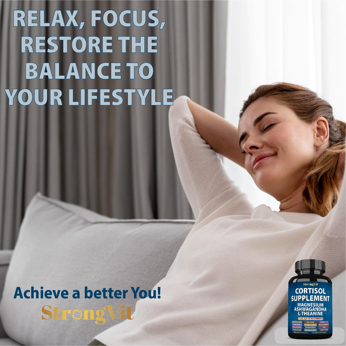 Flacon StrongVit Cortisol sur une table en bois