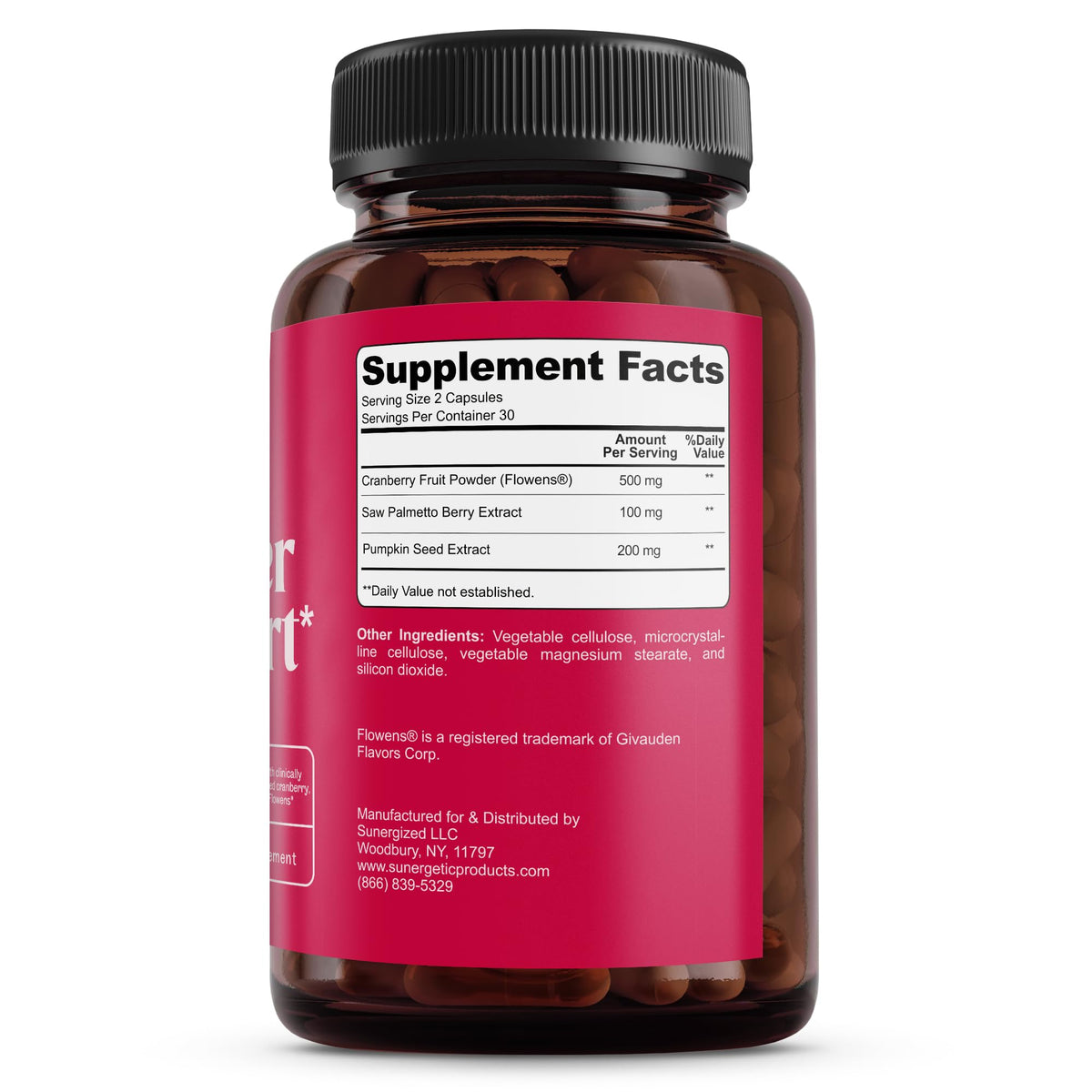 Flacon Sunergetic avec capsules sur une table en bois