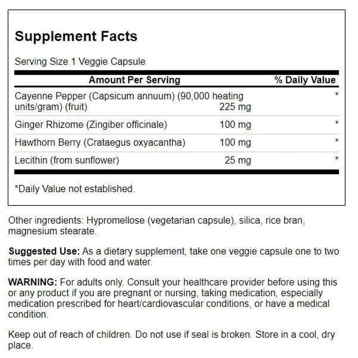Flacon Swanson Super Cayenne avec capsules végétales