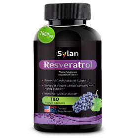 Flacon SYLAN de 180 capsules végétales de resvératrol 1000mg vue de face