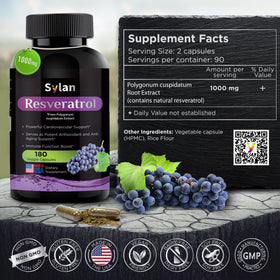 Flacon SYLAN de resvératrol 1000mg avec étiquette visible