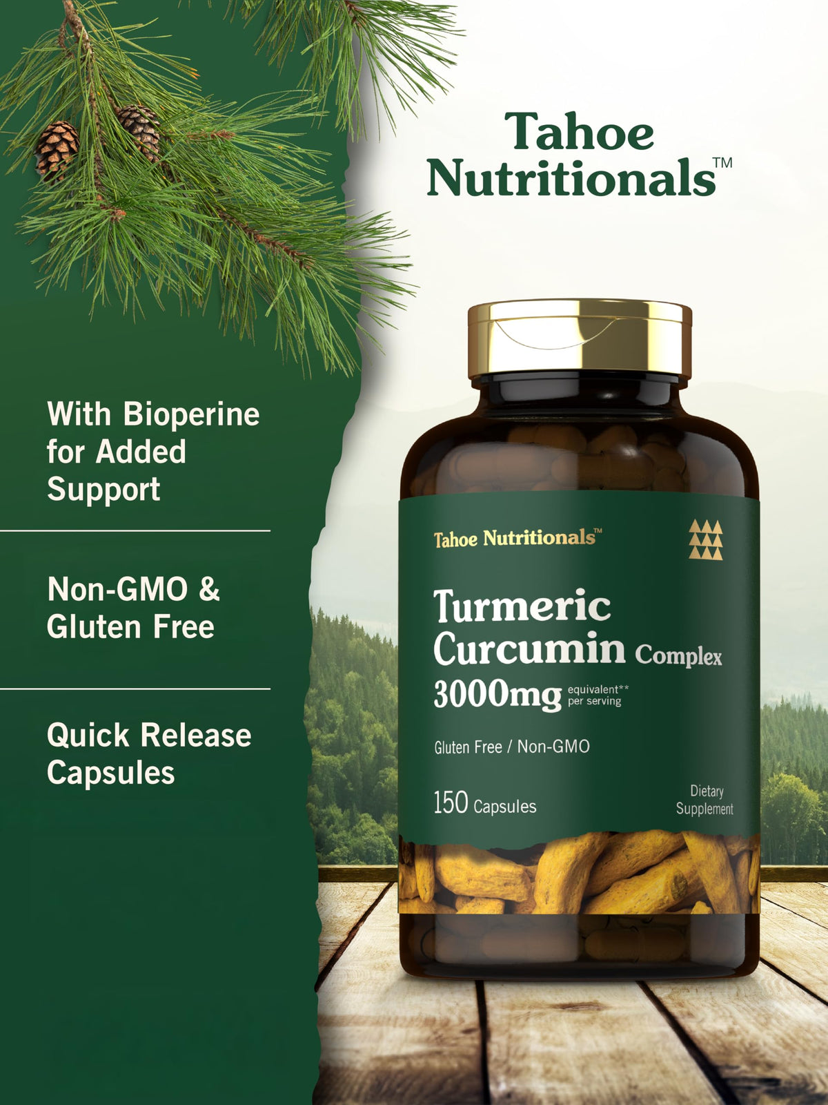 Flacon Tahoe Nutritionals Curcuma Curcumine avec étiquette