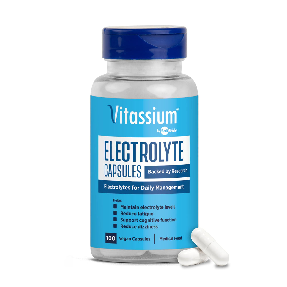 Flacon transparent de capsules Vitassium électrolytes 100ct