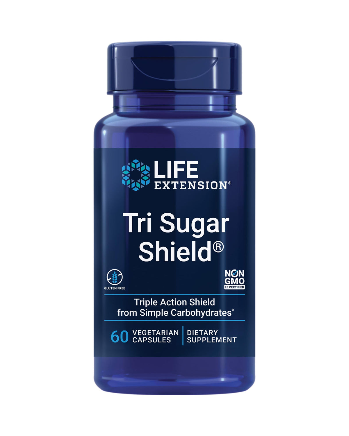Flacon Tri Sugar Shield® de Life Extension vue de face avec 60 capsules