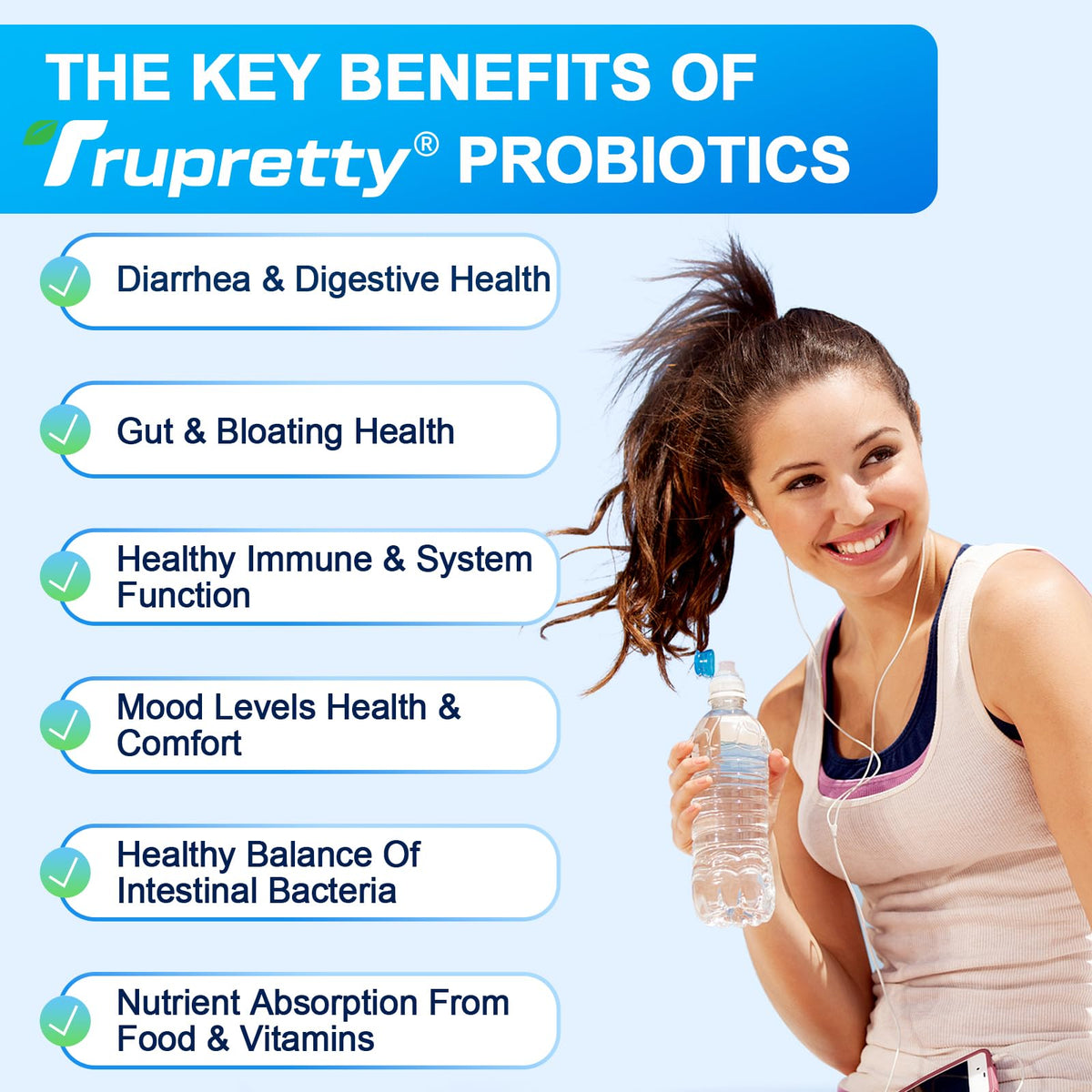 Flacon Trupretty Probiotiques ouvert avec capsules visibles