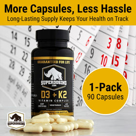 Flacon UV-proof SuperDosing.com D3K2 contenant 90 capsules