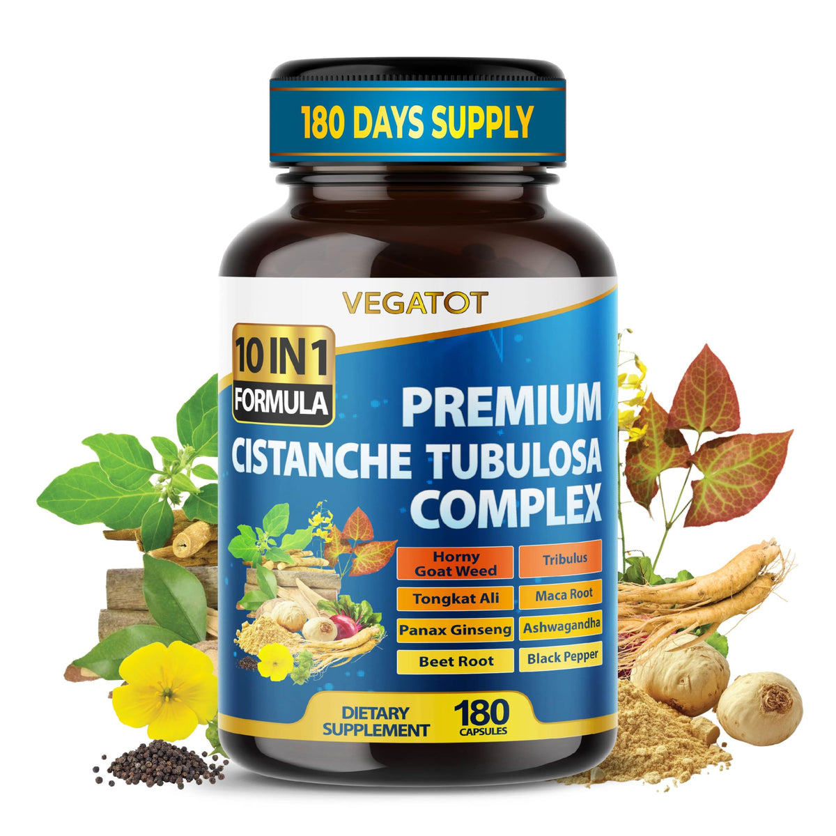 Flacon VEGATOT Complexe de Cistanche Tubulosa 180 capsules vue avant