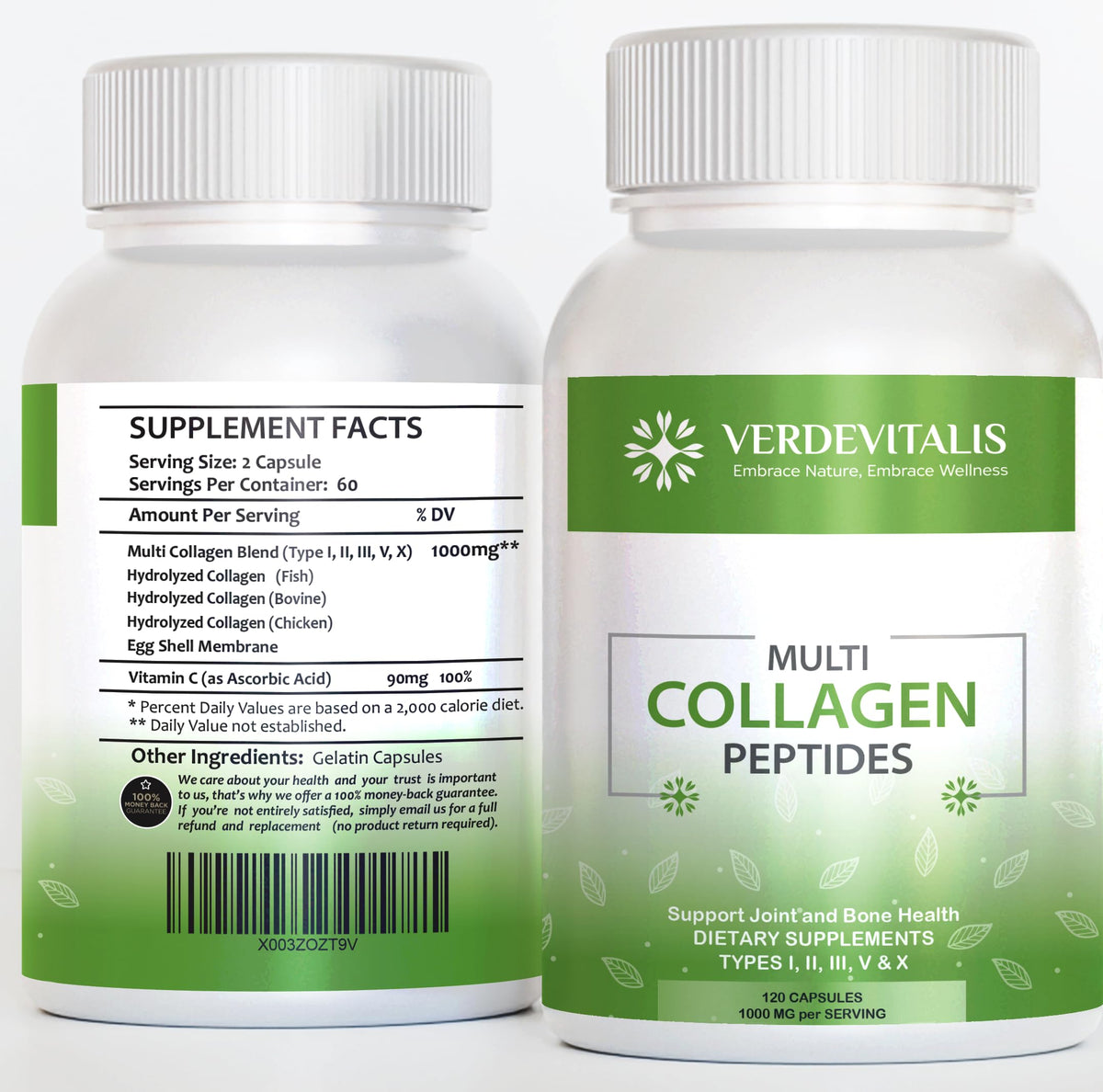 Flacon VERDEVITALIS avec capsules de collagène sur table