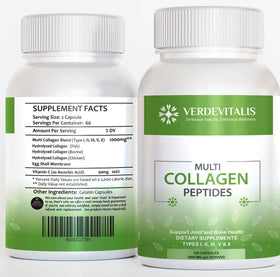 Flacon VERDEVITALIS avec capsules de collagène sur table