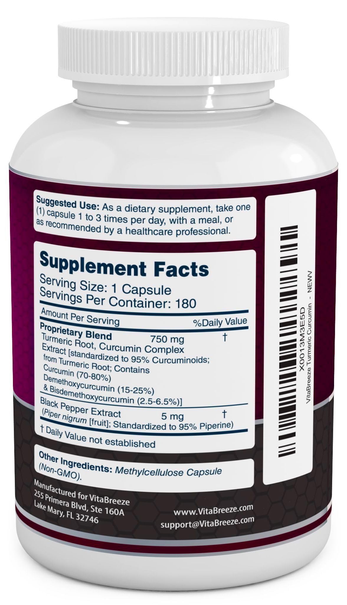 Flacon VitaBreeze Curcuma Curcumin avec étiquette claire