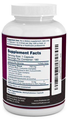 Flacon VitaBreeze Curcuma Curcumin avec étiquette claire