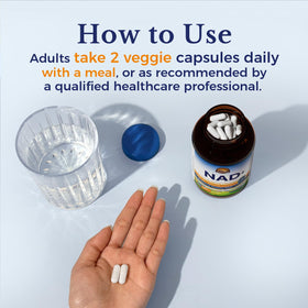 Flacon Vitalitown NAD+ ouvert avec capsules visibles