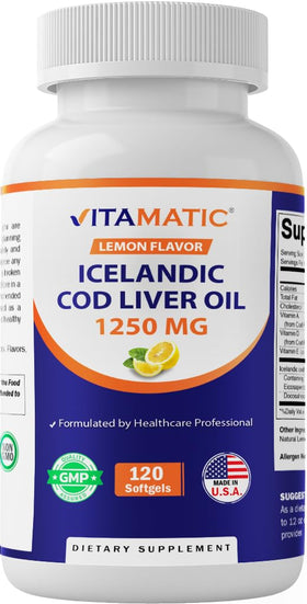 Flacon Vitamatic huile de foie de morue islandaise 1250 mg au citron