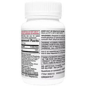 Flacon Walgreens Fer Ferreux Gluconate avec étiquette visible
