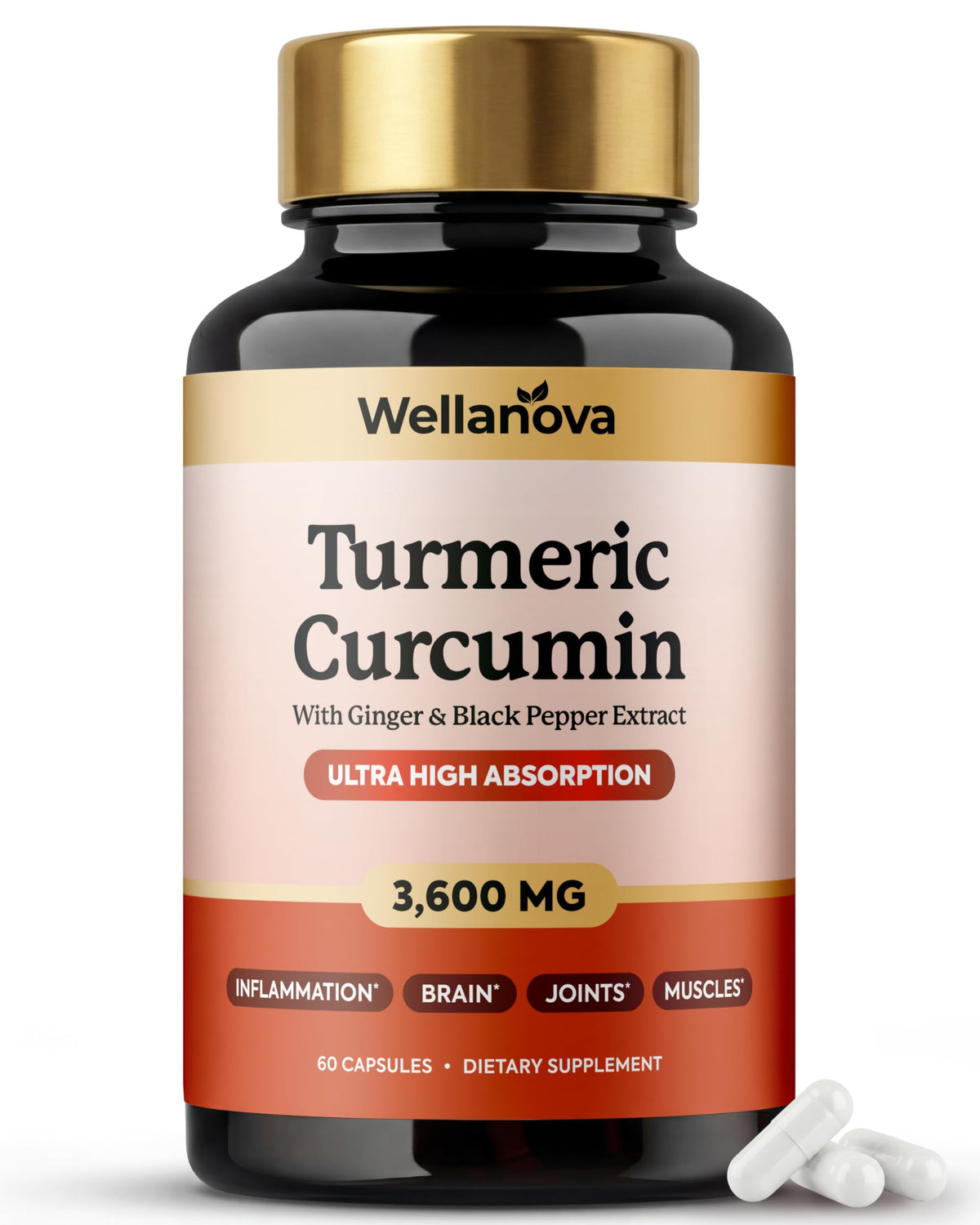 Flacon Wellanova Complément Alimentaire Curcuma 3 600 mg vue de face