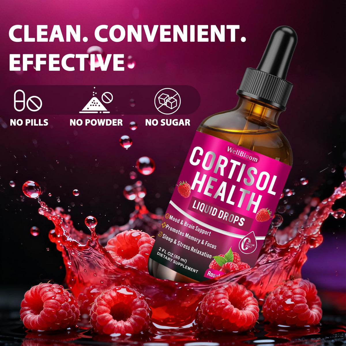 Flacon WellBloom Cortisol ouvert pour montrer le contenu