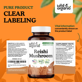 Flacon Wild & Organic Champignon Reishi 1000mg avec fond naturel