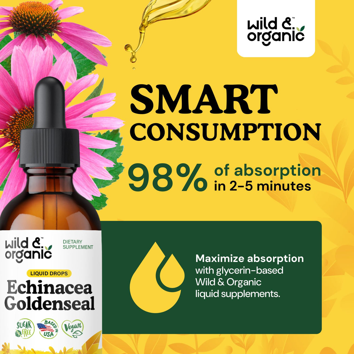 Flacon Wild & Organic Echinacea Goldenseal sur fond blanc
