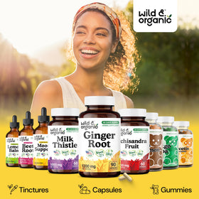 Flacon Wild & Organic ouvert avec capsules visibles