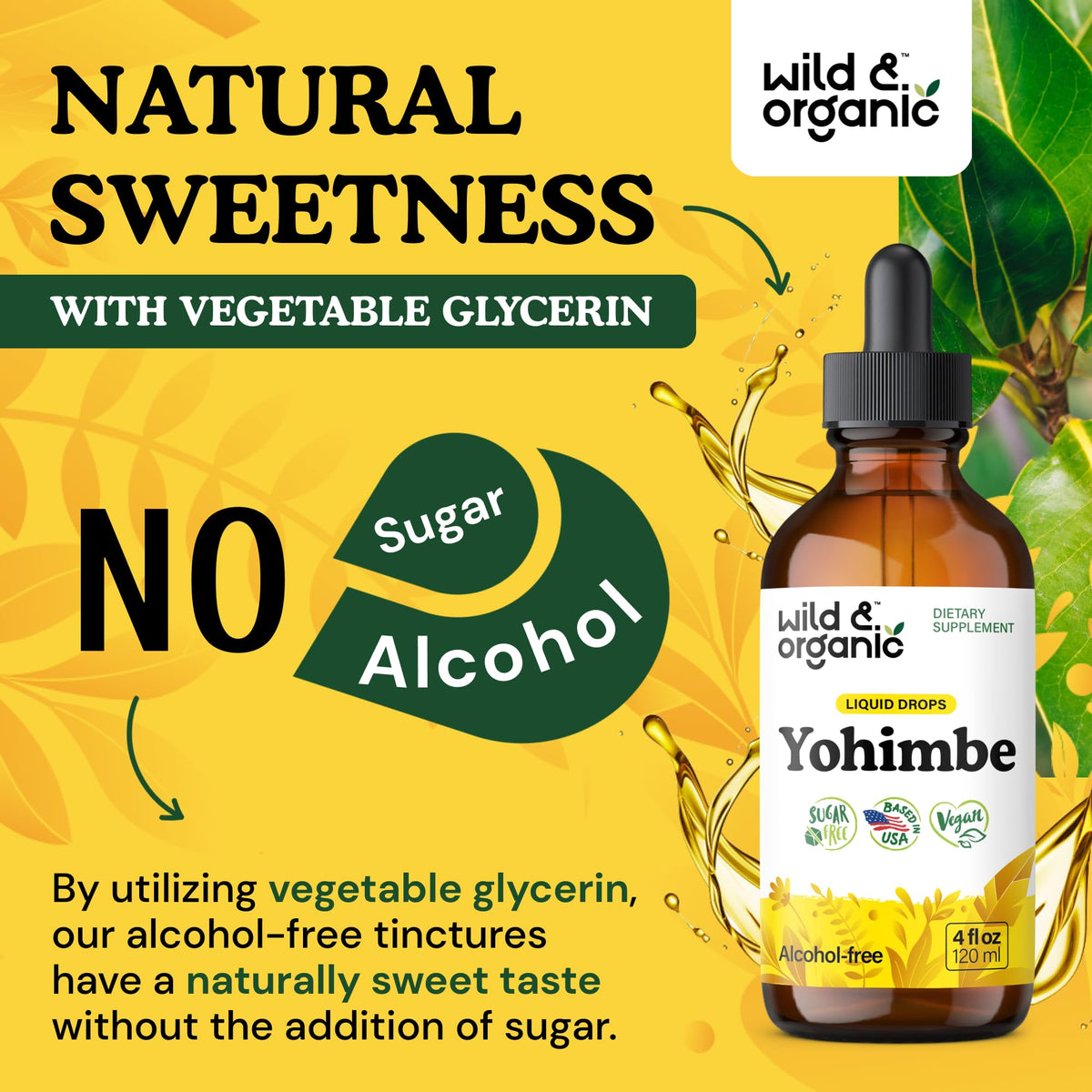 Flacon Wild & Organic Yohimbe avec gouttes visibles