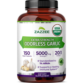 Flacon Zazzee Extrait de Garlic Odorless Bio 150 Capsules vue de face