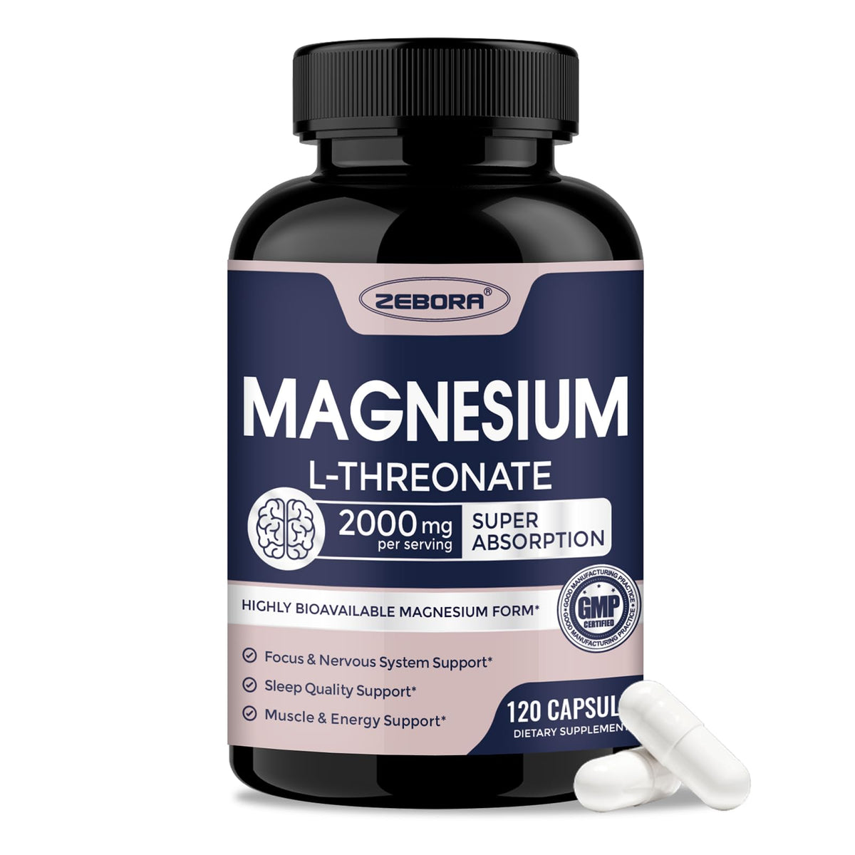 Flacon ZEBORA Magnésium L-Thréonate 2000mg 120 gélules végétales