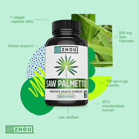 Flacon ZHOU Saw Palmetto sur une surface en bois