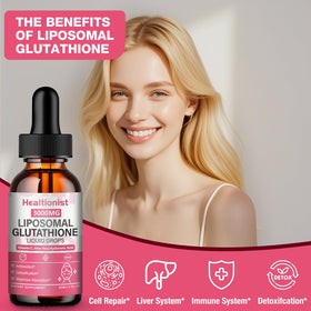 Flacons de Healtionist Liposomal Glutathione sur une table