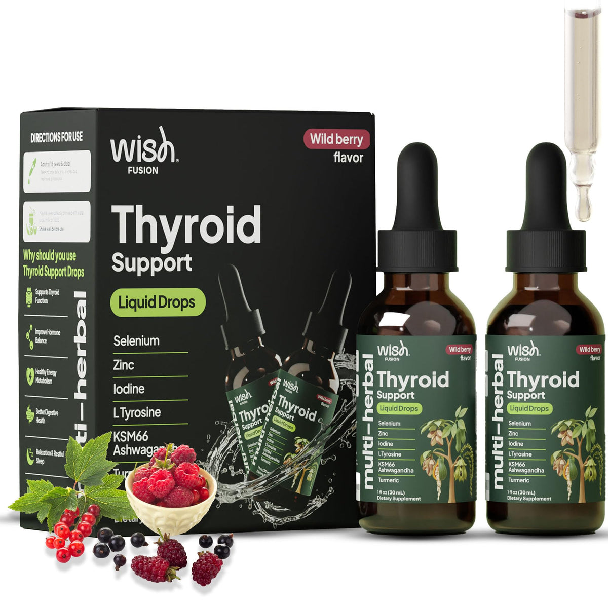 Flacons de soutien thyroïdien Wish Fusion 30 ml avec bouchon doseur