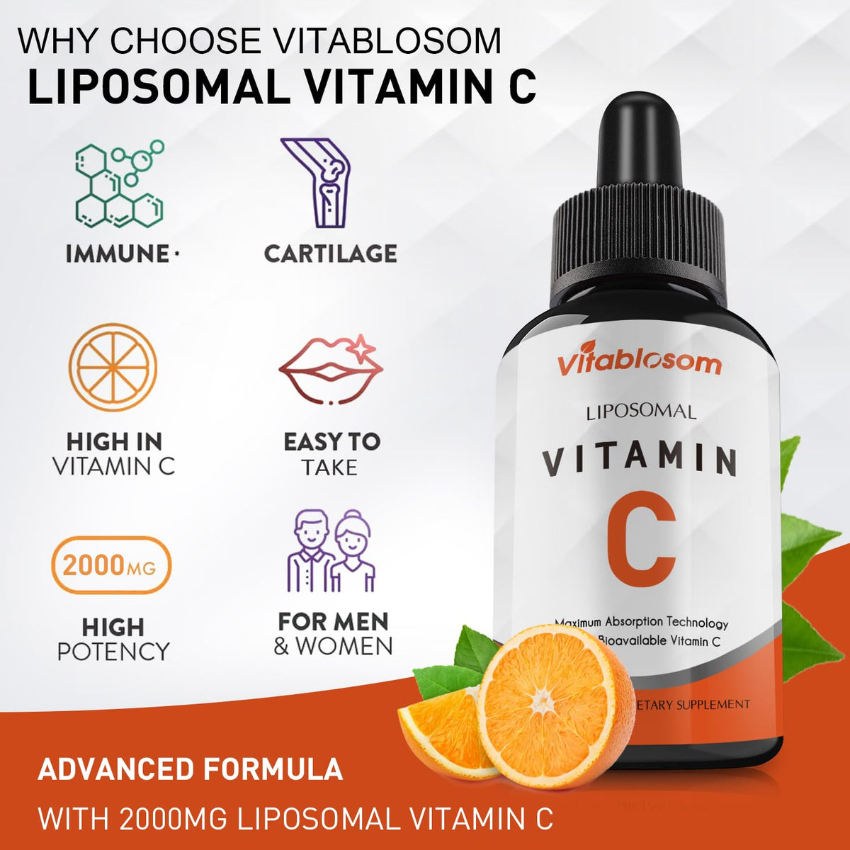 Flacons de Vitablosom Vitamine C Liposomale alignés