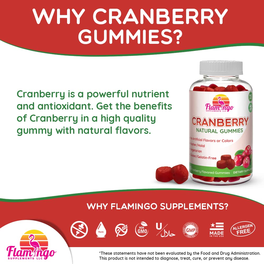 Flamingo Supplements Gummies de Canneberge, gros plan sur les gummies
