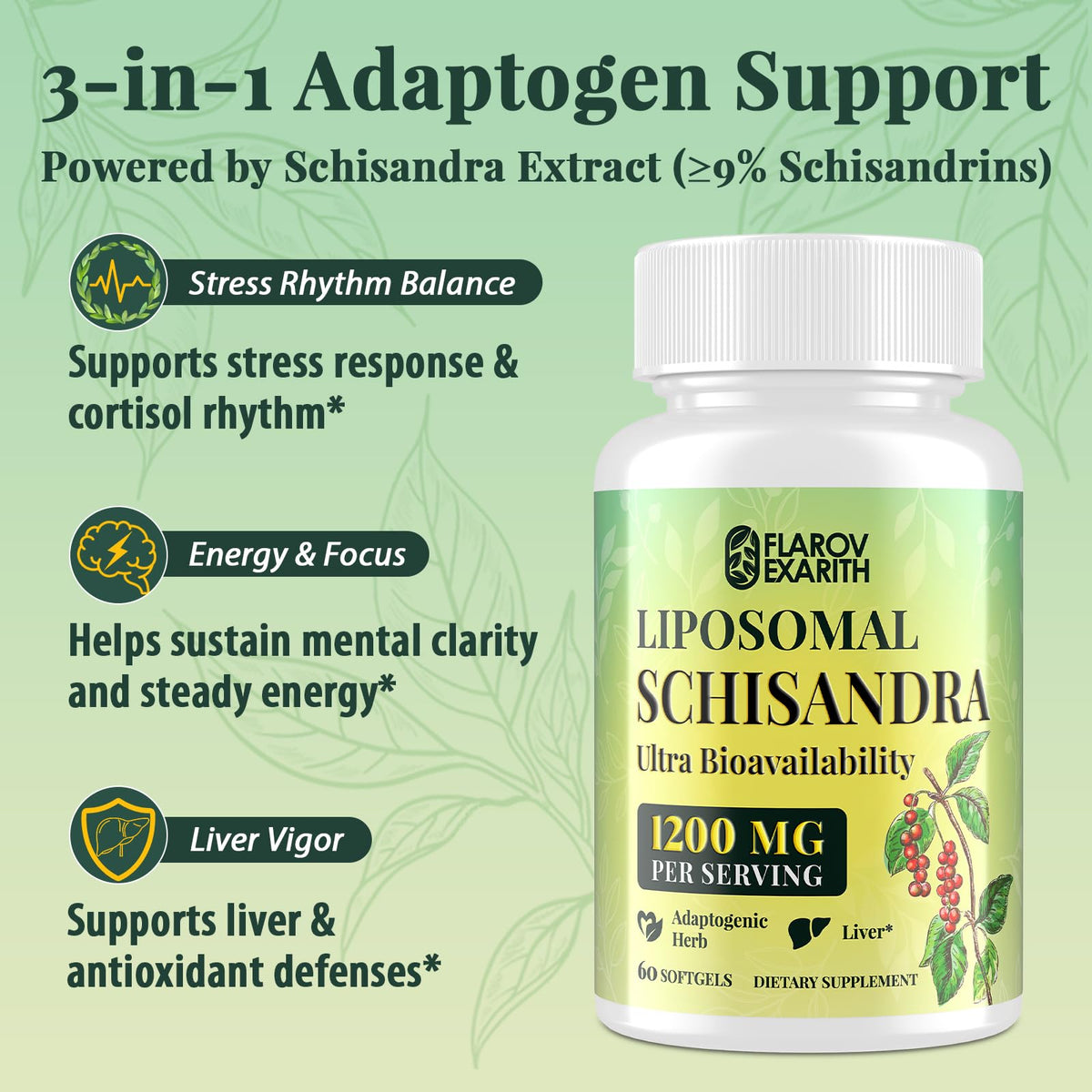 Flarovexarith Extrait de Schisandra Liposomal 1200mg, gélules végétaliennes dans la boîte