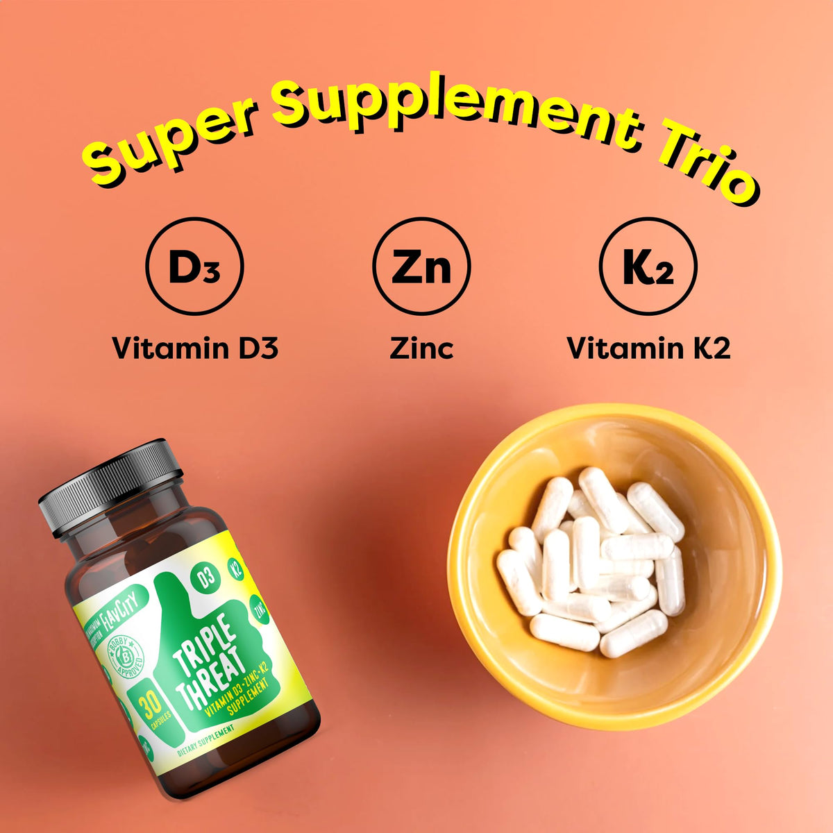 FlavCity Complément Alimentaire D3, K2 & Zinc - Boîte vue de côté